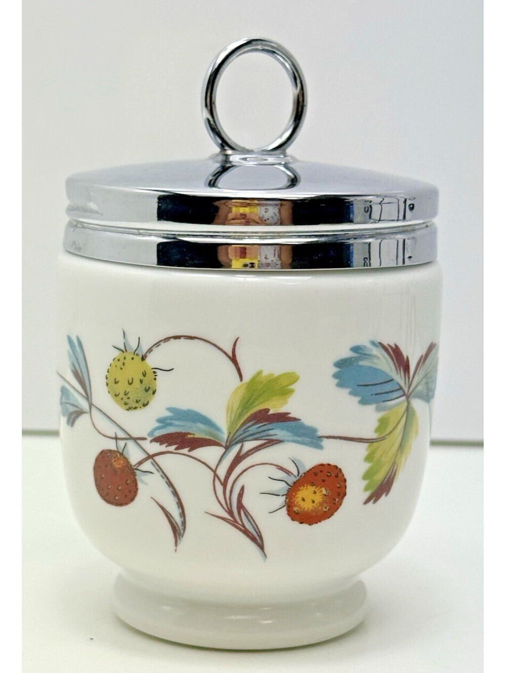 Vtg Egg Coddler Cup Englang Royal Worcester Strawberries Butterfly Fair